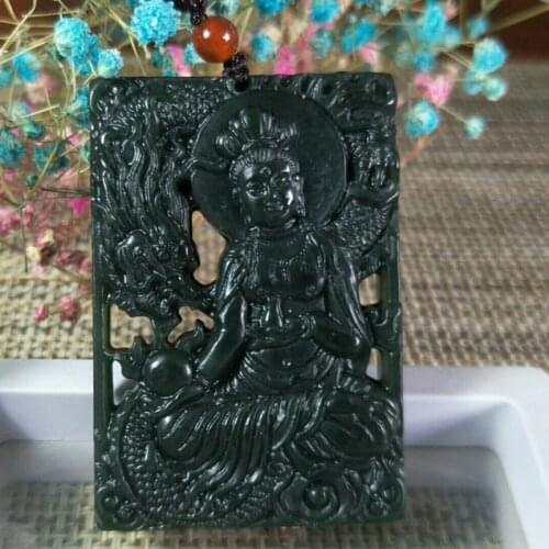 Natural Hetian Jade Hollow Out Dragon Guan Yin Jade Pendant Jewelry Lucky Exorcise Evil Spirits Auspicious Amulet t Fine Jewelry