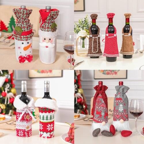 Christmas Wine Bottle Decoration Home Decorations Old Man Wine Set Faceless Doll Wine XMAS Wine Bottle Cover Bag