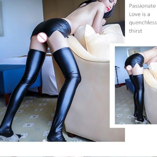 Sexy Women 2PCS/Set Queen PU Faux Leather Micro MINI Skirt Tight Pencil Skirt Wet Look Club DS Dance Skirt + High Stockings F13