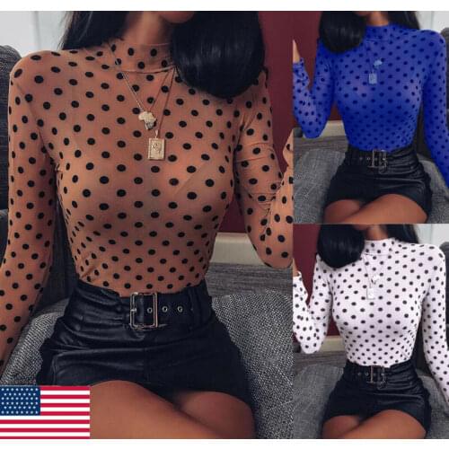Sexy Women Shirt Casual See-through Mesh Sheer Top Long-Sleeve Perspective Tee Shine Basic Chiffon Shirt Slim Fit Clubwear hot