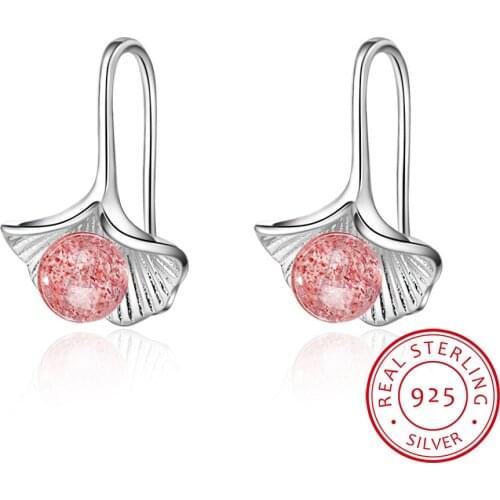 New Design Natural Strawberry Crystal Moonstone Leaf Earrings 925 Sterling Silver Earrings oorbellen S-E789