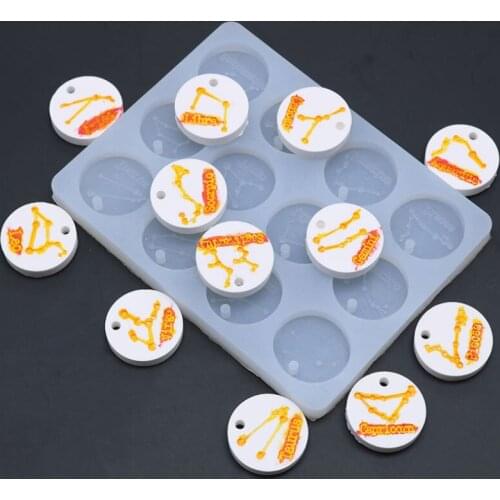 Twelve Constellation Round Silicone Mold Fudge Chocolate Mold Cake Decoration Tool Epoxy Keychain Jewelry Pendant Mold11.5*8.7cm