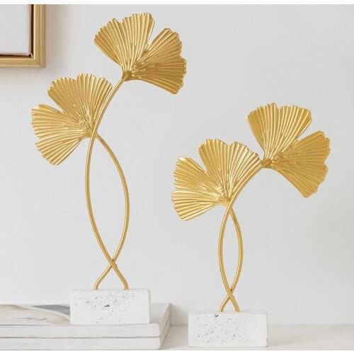 Nordic Iron Art Golden Ginkgo Leaf Plant Turtle Leaf Ornament Home Decor Figurines Wine Cabinet Desktop Decoration