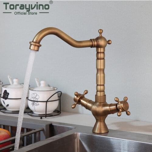 Torayvino Bathroom Sink Mixer High Quality Deck Mounted Faucet Single Hand Crane Tap Antique Brass Hot And Cold Water Mixer Tap