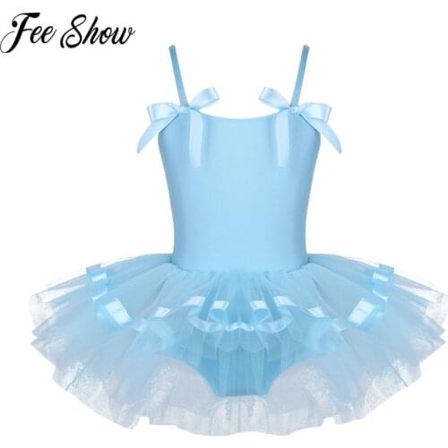 Teen Kids Shoulder Straps Fancy Party Tulle Ballet Dance Gymnastics Leotard Girls Ballerina Tutu Dress for Stage Performance