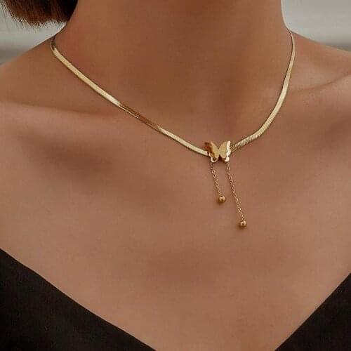 Vintage Tassel Pendant Butterfly Necklace For Women Butterflies Stainless Steel Charm Choker Necklaces Boho Fashion Jewelry Gift