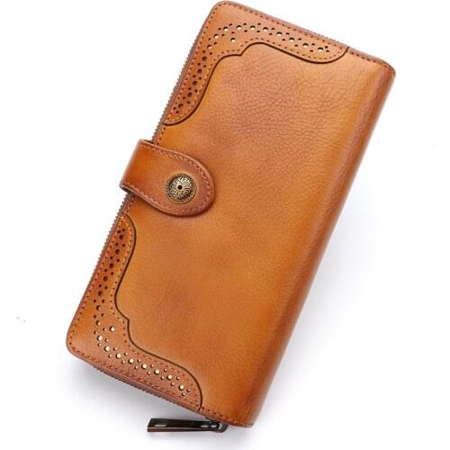 Vintage Leather Long Zipper Women Wallet Card Holder Wallets Large Capacity Purses Cowhide Leather 2020 New Female Cow Leather