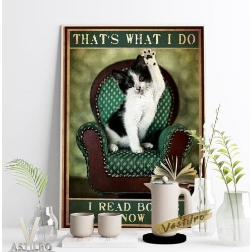 Lovely Kitten Read Books Vintage Poster Pet Shop Art Prints Home Decor Kids Room Canvas Painting Children Gift Idea Wall Picture