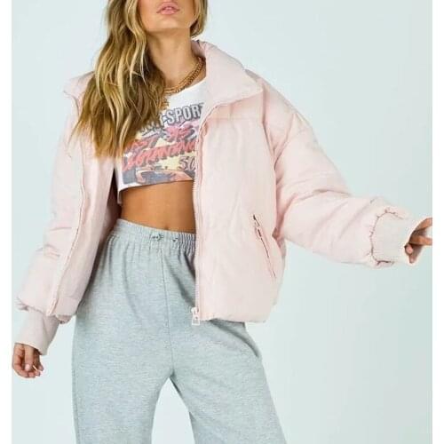 Sweet Pink Warm Padded Coat Jacket Women Cotton Parkas Winter Casual Stylish Outerwear Pocket 2021 Outfit Streetwear Y2K