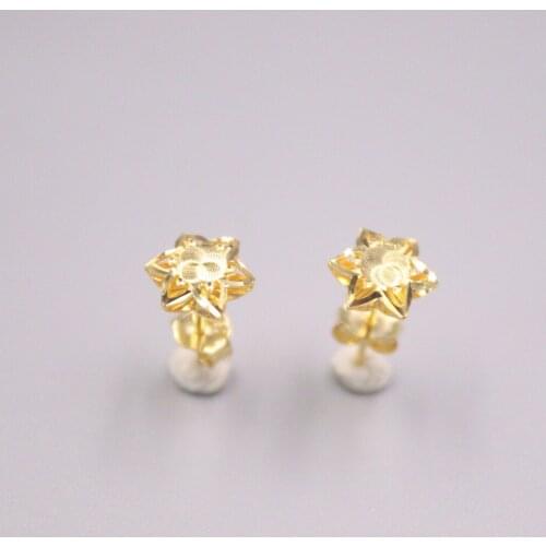 Au750 Real 18K Yellow Gold Stud Earrings For Women Beauty Flower Gold Earrings Jewelry 16*8mm /1.16g
