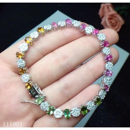 KJJEAXCMY fine jewelry 925 Silver-inlaid Natural Ruby Tourmaline Womens Bracelet Support Identification