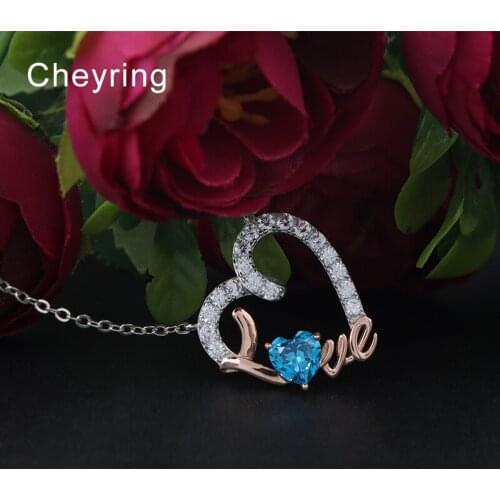 Cheyring Sterling Silver Plated Rose Gold Love Heart Pendent Necklace with Zircon Jewelry Gifts for Women for Mothers Da