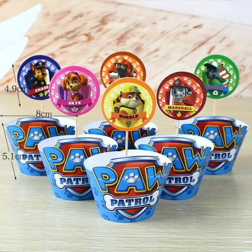 12pcs SPIN MASTER Cake Border Card Paw Patrol Children Birthday Party Decorations Supplies Chrismas Gifts Baking Wrap Paper Cup