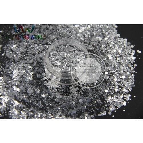 AS214-133 Metallic Silver Color Mix Size Glitter Hex Spangles for Nail Polish Acrylic,DIY supplies1pack=50g