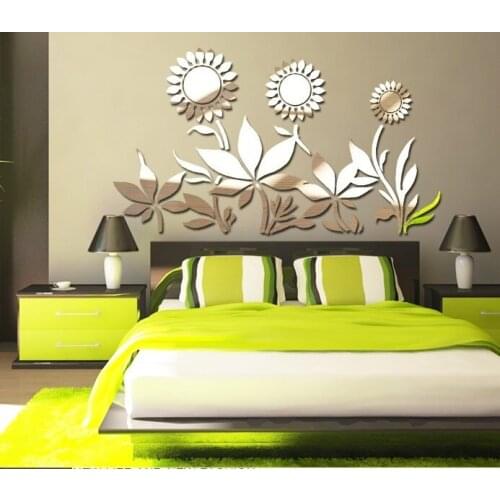 Free shipping rich sunflowers wall mirror sticker , original Crystal acrylic mirror decoration
