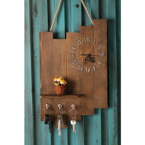 Natural Wood Pine Epoxy Number Decorative Clock Wall Mount Keychain Key