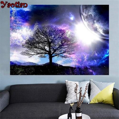 DIY Diamond Painting Cosmic Starry Sky Cross Stitch Full Square/Round Diamond Embroidery Tree landscape Mosaic Pattern Wall Art