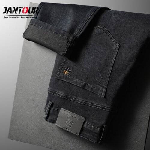 High Quality Business Men Jeans 2021 Classic Style Black Slim Fit Denim Jean Fashion Embroidery Business Stretch Trousers Male