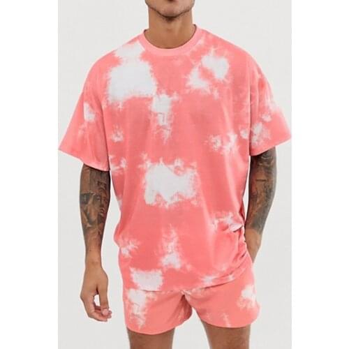 Mens T-shirt Short Sets Short Sleeve Tie-Dye Print Leisure Male Tshirts 2 Piece Outfit Set Summer Casual Tops Tees Clothing