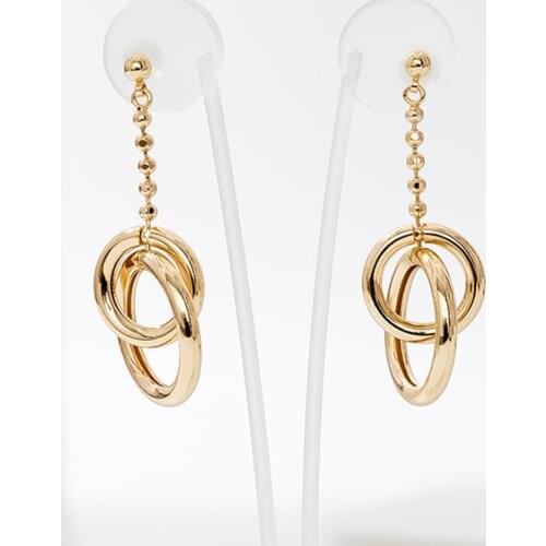 Jaeeyin 2021 Fashion Gold Color 2 Circles Dangle Drop Rhinestone Chain Stud Earrings Trendy Jewelry Gift Women