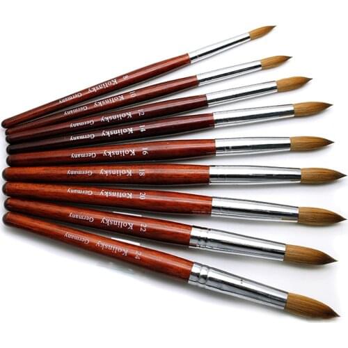 Nail Brush Flat round Kolinsky Sable Nail Art Gel Brush Gel Builder Manicure Brush with Wood handle Nail Brush