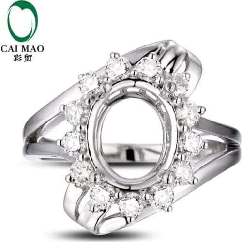 CaiMao Oval cut Semi Mount Ring Settings & 0.65 ct Diamond 14k White Gold Gemstone Engagement Ring Fine Jewelry