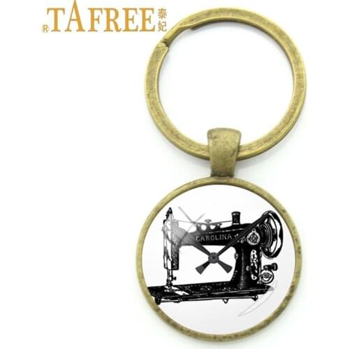 TAFREE Vintage Sewing Machine Picture key ring Sewing Machine Keychain Art Picture Glass Cabochon Dome Keychain Jewelry SM35