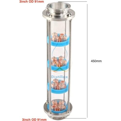 NEW 3 inch (OD91mm)99.9% Red Copper bubble plates Distillation Column with 4 section for distillation Glass column