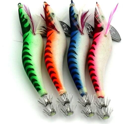 4pc Luminous Squid fishing Bait Hooks Wooden Shrimp jigs Fishing Lures Fishing Octopus Lures Cuttlefish Lure Fishing Accessory