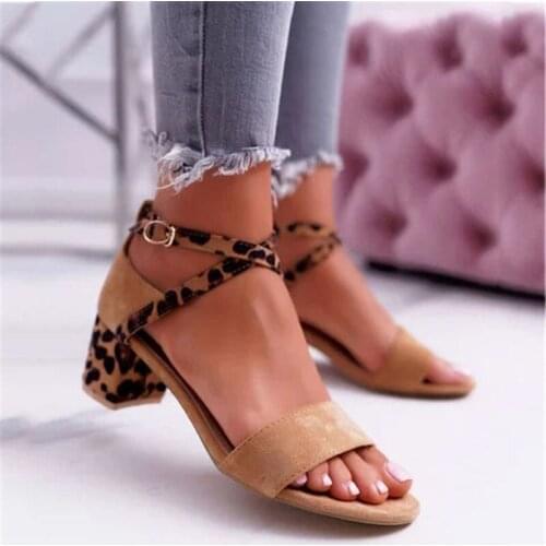 Womens PU Fashion Sandals Summer Shoes Flocked High Heels Buckle Belt Lady Classic Sandals Womens Fashion High Heels