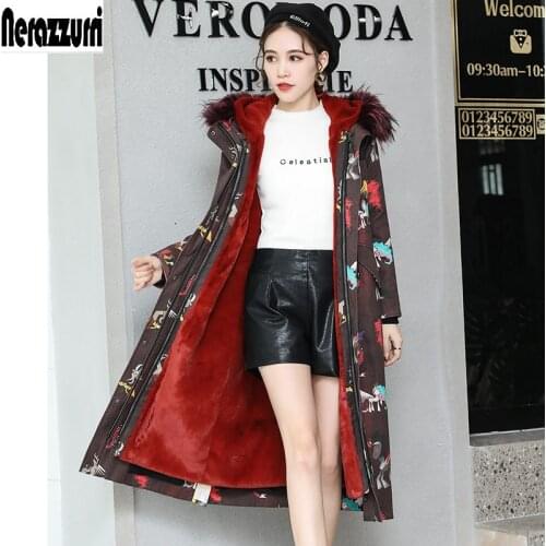 Nerazzurri Multi colored Fur parka women 2020 Winter thick fake rabbit fur inside coat long hooded warm faux fur lined parkas