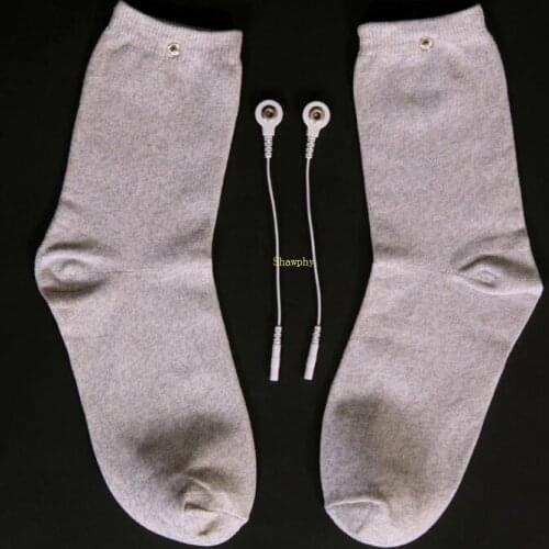 Free Size Conductive fiber TENS/EMS electrode Socks Reflexology for physical therapy foot Massage Socks+2 pcs cable