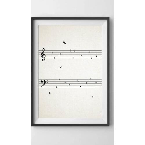Sheet Music with Birds Vintage Poster Prints Music Wall Art Picture Canvas Painting Musical Notes Room Decor Music Teacher Gift