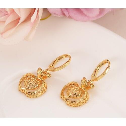 Newest high quality Solid Gold Jewelry Fashion cute apple heart Earrings Gift for Girls Friend Kids Lady earring party earring