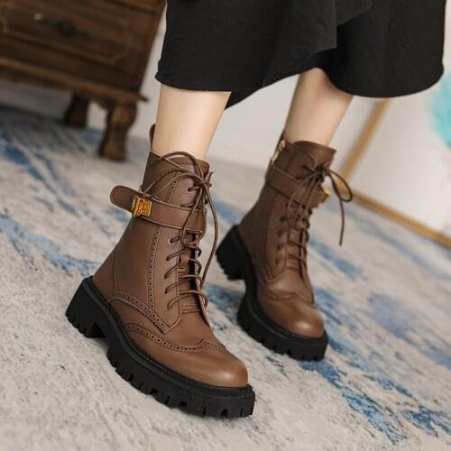 2021 New Women Shoes Zip Women Boots Winter Ankle Boots Genuine Leather Womens Chunky Boots Platform Boots white leather boots