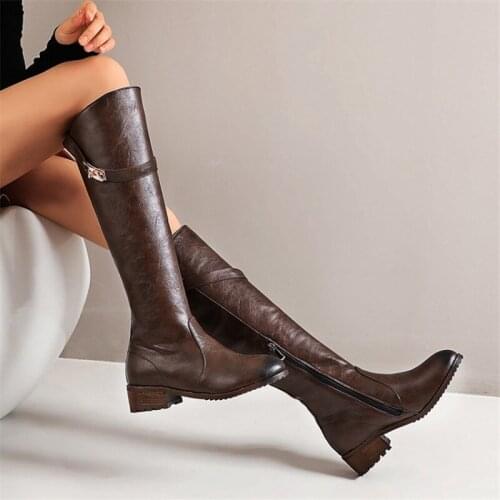 Shoes women boots zapatos de mujer Women Ladies Fashion Knee High Heela Shoes zipper Long Tube Knight Leather Boots Wholesale