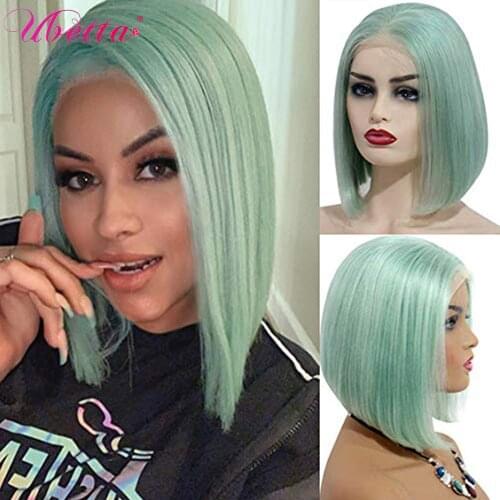 Mint Blue Lace Bob Wig Straight 13x4 Lace Frontal Bob Wigs Free Part Lace Front Human Hair Wigs Cosplay Short For Black Women
