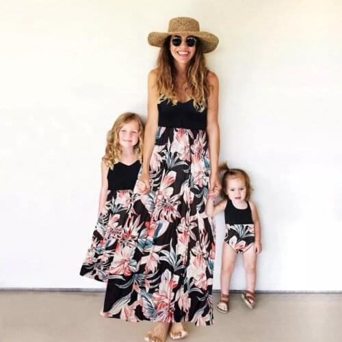 Tank Mother and Daughter Matching Dresses Flower Print Mommy and Me Clothes Family Look Mom Mum Baby Girls Dress Family Outfits