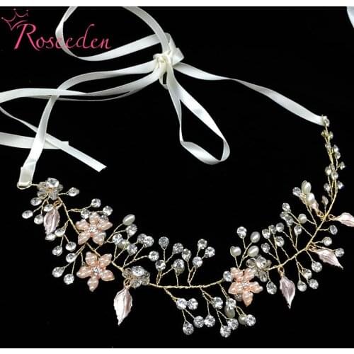 Bridal Headband Gold Silver Color flower Hairband With Pearls Rhinestones Headpiece Wedding Hair Accessories Hairvines RE713-2