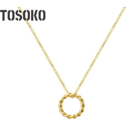 TOSOKO Stainless Steel Jewelry Twist Ring Pendant Necklace Fashion Chain For Women BSP652