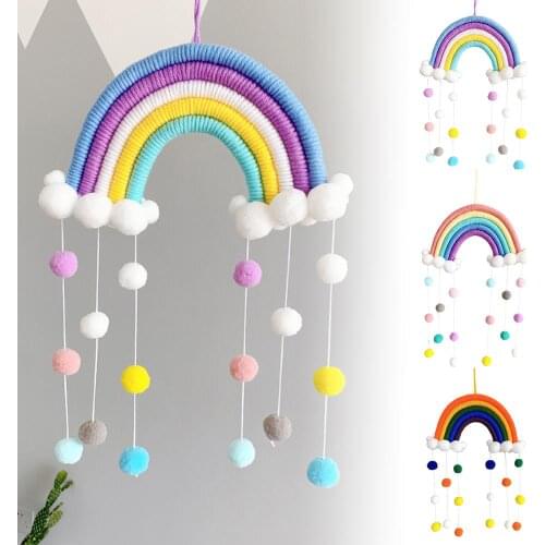 INS Style Room Decoration Handmade Woven Cotton Rope Rainbow Hanging Decoration Wall Hanging Decor With Felt Ball Photo Props