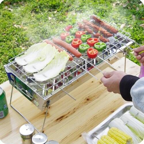 Thickening Stainless Steel BBQ Grill Outdoor Portable Folding Charcoal Barbecue grill Household BBQ Rack