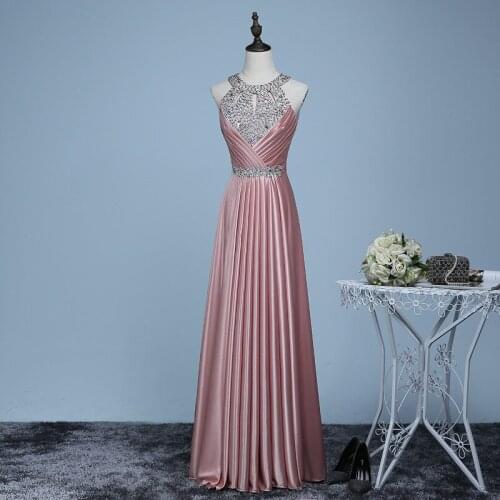 Halter Evening Dresses Beading Sleeveless Prom Girl Robe De Soiree