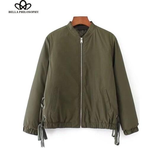 Bella Philosophy solid warm padded winter parkas women coat fashion zipper female jacket long sleeve Bow tie pockets outwears