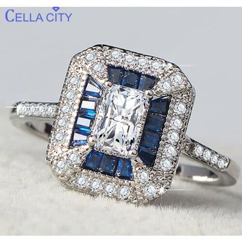 Cellacity Classic Silver 925 Ring For Women With AAA Zircon Sapphire Gemstone Women Fine Jewelry Wholesale Party Gift Size 5-11