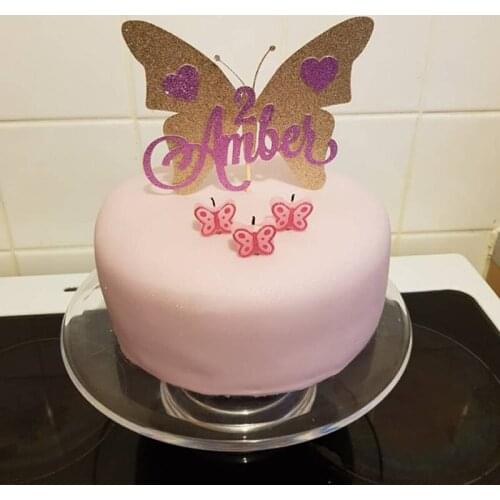 Custom butterfly Gold cake topper, glitter cake topper, personalised hearts Pink any name age color milestones birthday