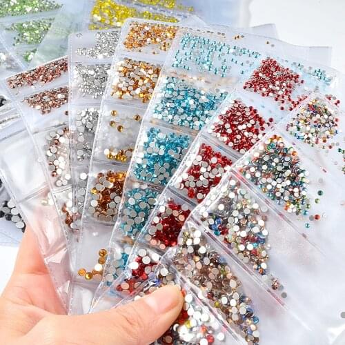 1 Pack Flatback Glass Nail Rhinestones Mixed Sizes SS4-SS20 Nail Art Decoration Stones Shiny Gems Manicure Accessories 20 Colors
