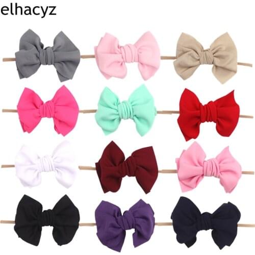 10pcs/lot New Chic 4.5 Inch Molded Foam Bow Nylon Elastic Headband Girls Solid Bow Hairband Kids Hair Accessories