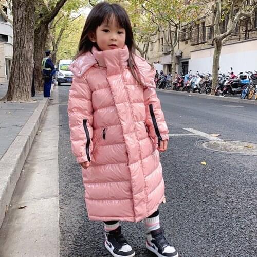 -30 Winter Waterproof Shiny Down Jacket for Girls Hooded Warm Winter Boy Coat 2 4 6 8 10 12 14 Yrs Kids Teenage Outerwear Parka