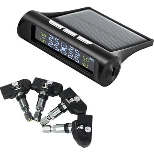 Car TPMS Tire Pressure Monitoring System Solar Charging With External And Internal Sensors Real-time Display 6 Alarm Modes